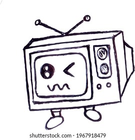 Cute Cartoon Sketch.Television with transparent background 
