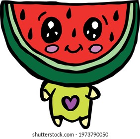 Cute Cartoon Sketch.Watermelon with transparent background 