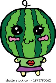 Cute Cartoon Sketch.Watermelon with transparent background 