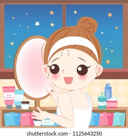 cute cartoon skin care woman with beauty concept