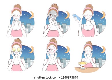 cute cartoon skin care woman with beauty concept