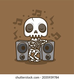 cute cartoon skull dancing with music and big speakers. vector illustration for mascot logo or sticker