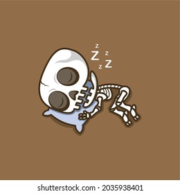 cute cartoon skull fast asleep on the pillow. vector illustration for mascot logo or sticker