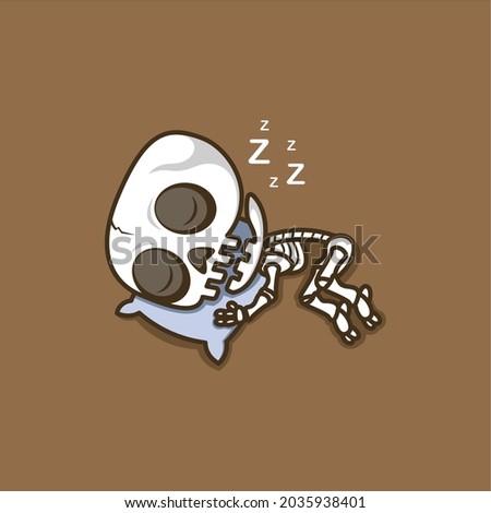 cute cartoon skull fast asleep on the pillow. vector illustration for mascot logo or sticker