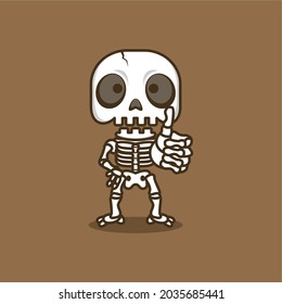 cute cartoon skull gives likes. vector illustration for mascot logo or sticker