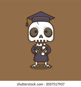 cute cartoon skull graduate university in graduation style. vector illustration for mascot logo or sticker