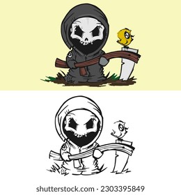 cute cartoon skull or grim reaper in vector form