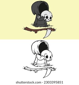 cute cartoon skull or grim reaper in vector form