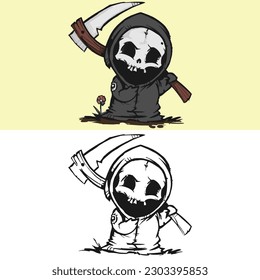 cute cartoon skull or grim reaper in vector form