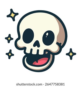cute cartoon skull happy flat color vector illustration template design