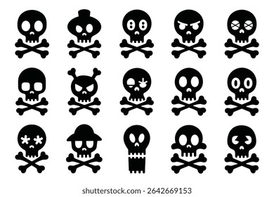 Cute Cartoon Skull Icons with Diverse Expressions