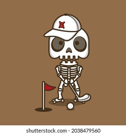 cute cartoon skull playing golf. vector illustration for mascot logo or sticker