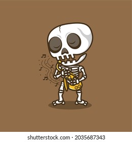 cute cartoon skull playing sexophone. vector illustration for mascot logo or sticker