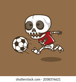 cute cartoon skull playing soccer. vector illustration for mascot logo or sticker