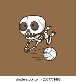 cute cartoon skull playing volleyball. vector illustration for mascot logo or sticker