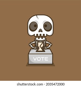 cute cartoon skull is voting the election. vector illustration for mascot logo or sticker