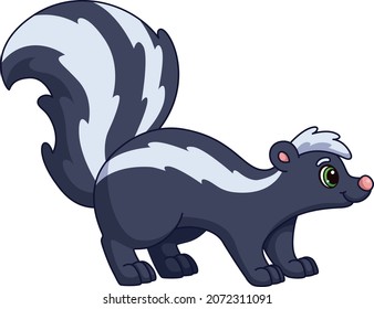 Cute cartoon skunk. Forest animal with big fluffy tail