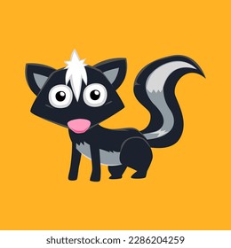 Cute cartoon skunk in isolated orange background vector illustration icon