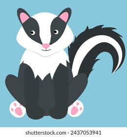 Cute cartoon skunk. Vector illustration on a blue background.