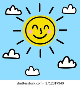 Cute Cartoon Sky Sun Clouds Isolated Stock Vector (Royalty Free ...