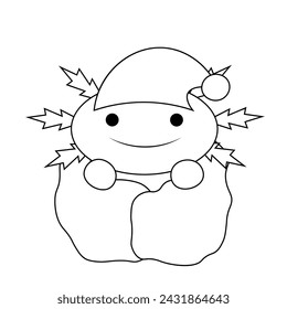 Cute cartoon sleep Axolotl with blanket in black and white