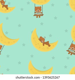 cute cartoon sleeping bear background seamless pattern vector design.