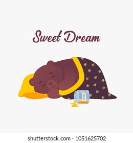 Cute cartoon sleeping bear. Childish print for nursery, kids apparel,poster, postcard. Vector Illustration