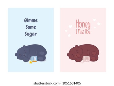 Cute cartoon sleeping bear. Print for poster, postcard. Vector Illustration