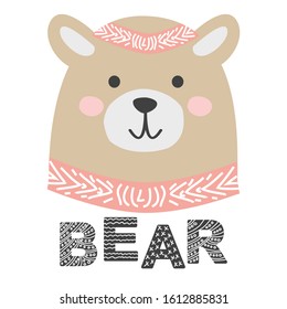 Cute cartoon sleeping bear in scandinavian style. Childish print for nursery, kids apparel,poster, postcard.