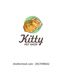 cute cartoon sleeping cat vector logo