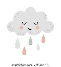 Cute cartoon sleeping cloud with drops flat icon. Vector illustration