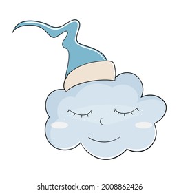 Cute cartoon sleeping cloud. Stock vector illustration.