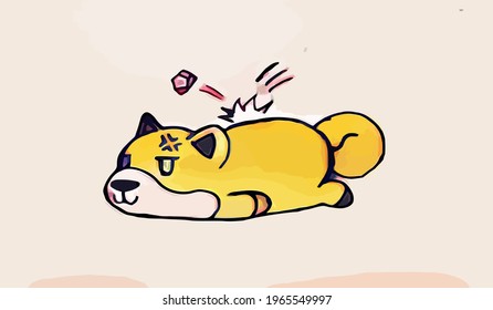 Cute Cartoon Sleeping Dog with pink background. Vector illustration