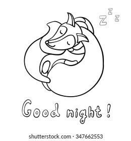 Cute cartoon sleeping fox isolated on white background. Good night! 