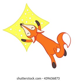 Cute cartoon sleeping fox isolated on white background. Good night! 