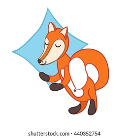 Cute cartoon sleeping fox isolated on white background. Good night! 