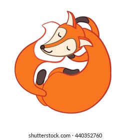 Cute cartoon sleeping fox isolated on white background. Good night! 