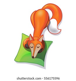 Cute cartoon sleeping fox with pillow isolated on white background. Good night! Sweet dreams! Vector illustration.