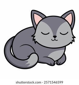 Cute cartoon sleeping gray cat isolated on white background. Side view. Vector illustration