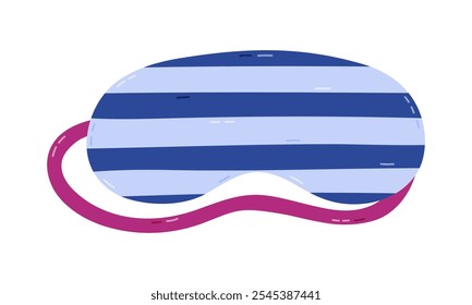 Cute cartoon sleeping mask with horizontal wide stripes. Funny girly striped eye mask. Hand drawn vector bedtime accessory for comfort dreaming to prevent insomnia isolated on white background.