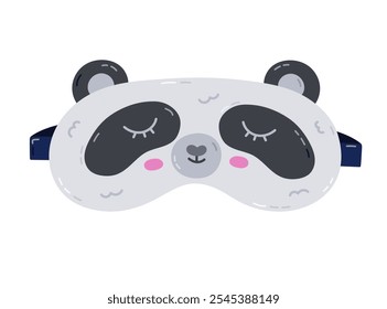 Cute cartoon sleeping mask in the shape of panda head. Funny childish animal eye mask with bear. Hand drawn vector good night accessory for peace resting isolated on white background.