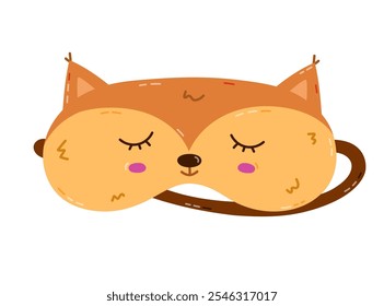 Cute cartoon sleeping mask in the shape of fox head. Funny childish animal eye mask with fox. Hand drawn vector bedtime accessory for comfort resting at night isolated on white background.