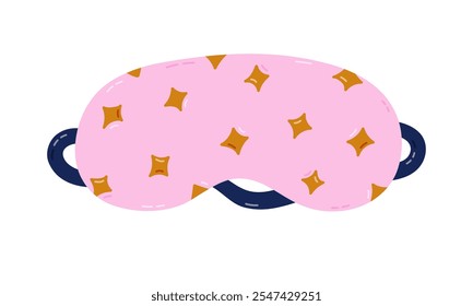 Cute cartoon sleeping mask with stars pattern. Funny girly pink eye mask. Hand drawn bedtime accessory for comfort dreaming to prevent insomnia. Colorful clipart isolated on white background.