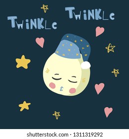 Cute cartoon sleeping moon