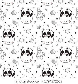 Cute cartoon sleeping panda on Moon