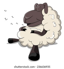 Cute cartoon sleeping sheep isolated on white