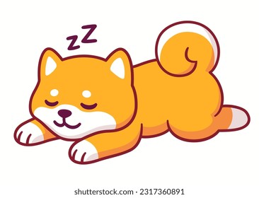 Caricatura educada durmiendo perrito Shiba Inu. Dibujo adorable de perro dormido, ilustración vectorial.