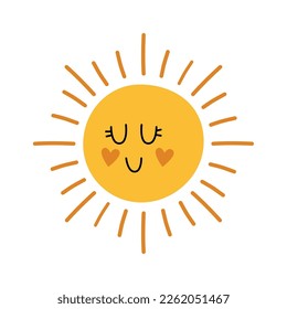 Cute cartoon sleeping sun flat icon Solar system Astrology. Vector illustration
