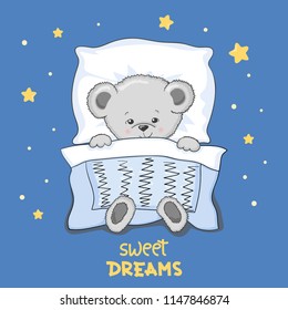 Cute cartoon sleeping Teddy Bear vector illustration.