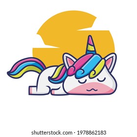 Cute cartoon sleeping unicorn look so funny with a bit tired. Animal Cartoon Flat Style Icon illustration Premium Vector Logo